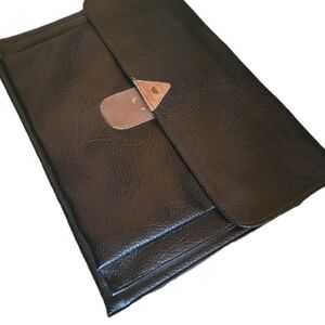 15 ½ L Vintage Black Leather BONJOUR Portfolio/ Laptop Bag, Large Clutch Purse